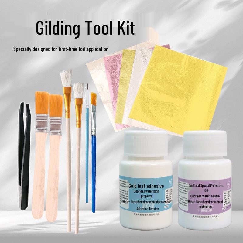 Beginner Gold Leaf DIY Kit: Gilded Foil Tools, Buddha Statue Art, Paper & Glue Set