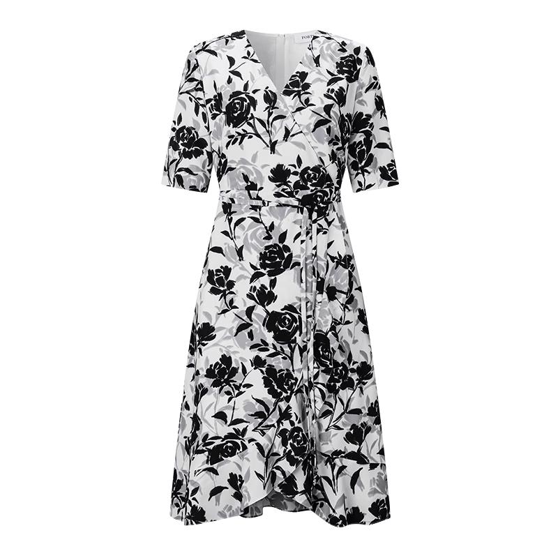 PORTS Women's Black Floral V-Neck Midi Dress