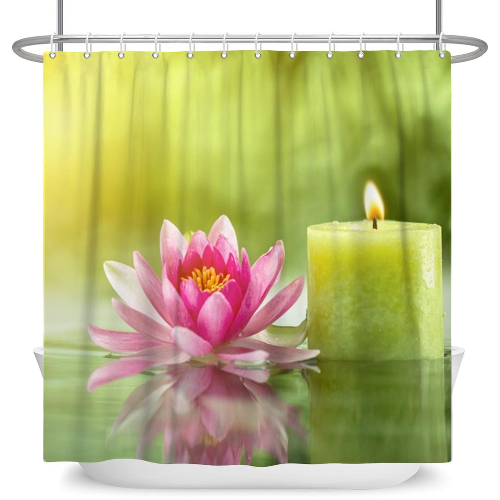 Venkovská krajina Sprchové závěsy Potok Kámen Lotos Buddha Koupelnový závěs Přírodní scenérie Vodotěsná Koupelna Domácí dekorace s háčky