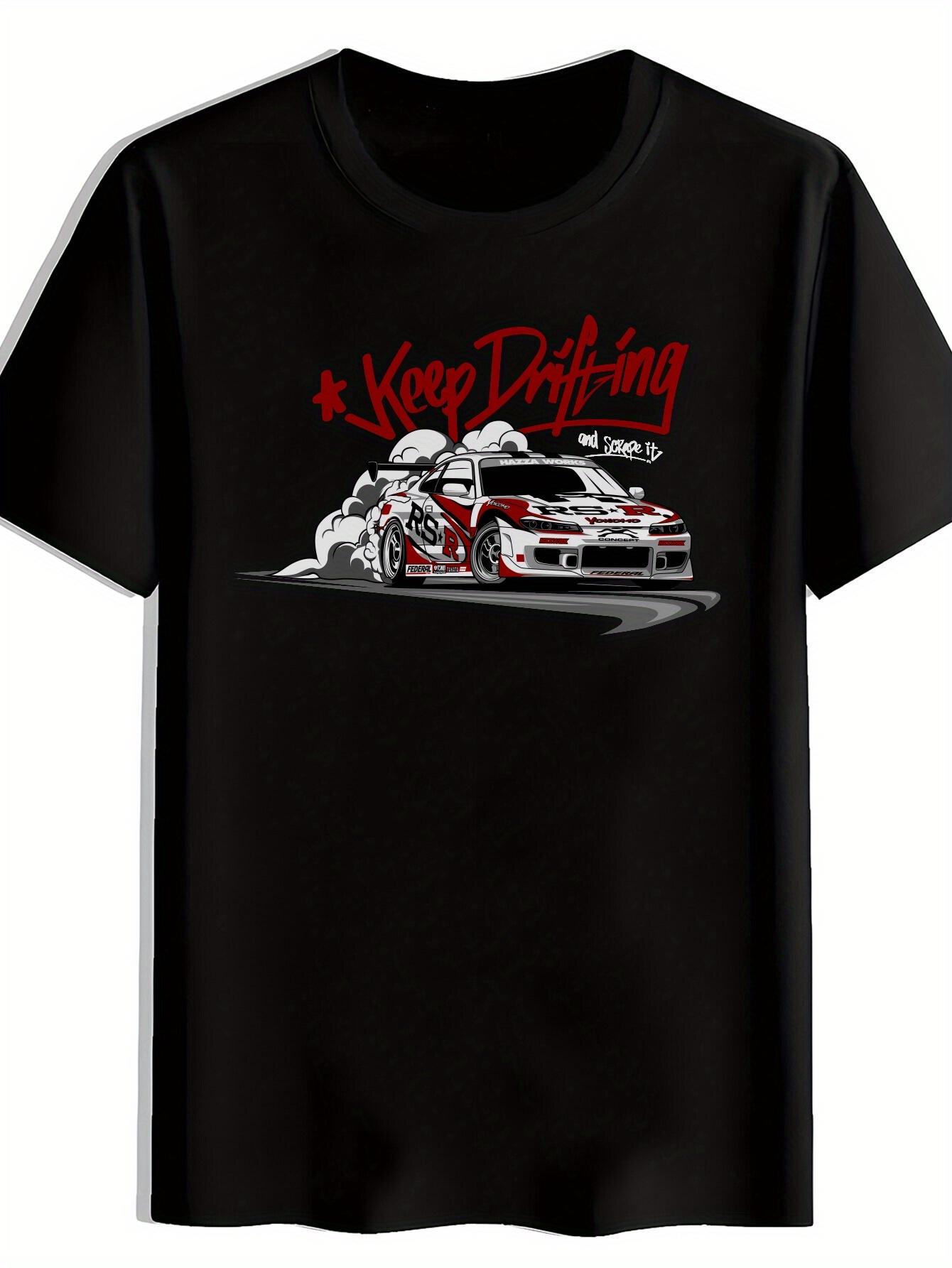 T-shirt Keep Drifting Graphic - Black with Red & White Drifting Car Design XXXXL