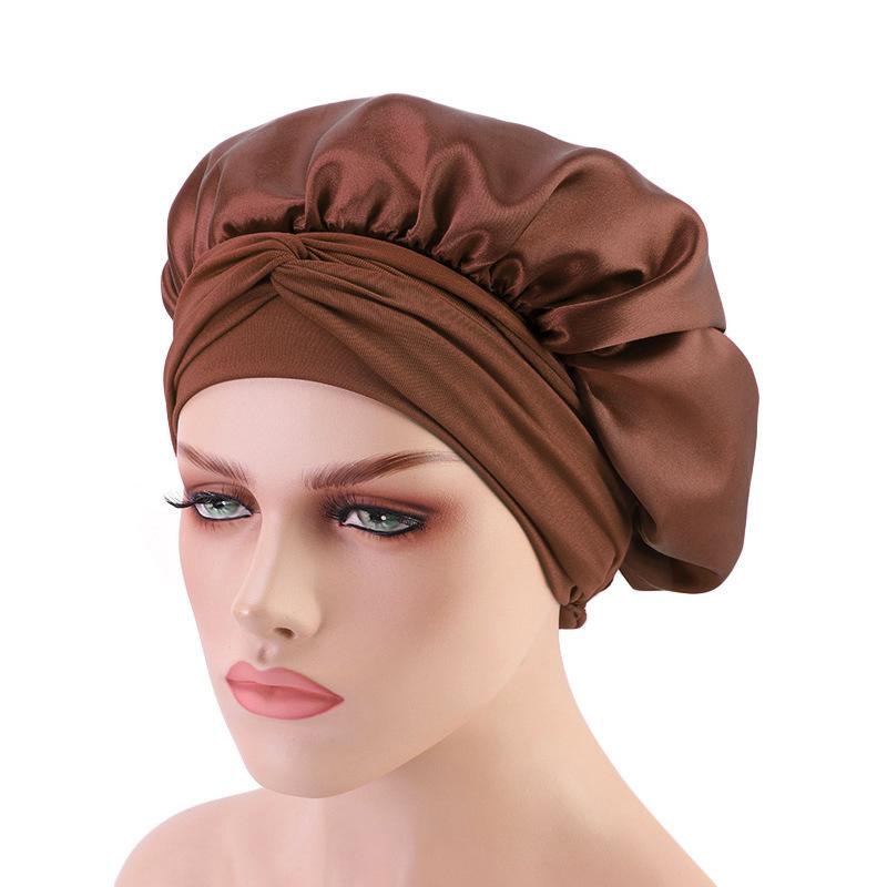 Hot-selling imitation silk wide-brimmed nightcap, satin streamer round hat, hair care headscarf hat