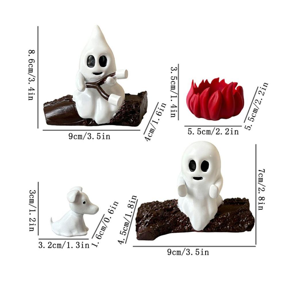 44Pc Resin Ghost Bonfire Holiday Decoration Ornaments, Glossy Soul Bonfire, Roasted Marshmallows, Doll Set, Fun Halloween Decoration Ornaments.