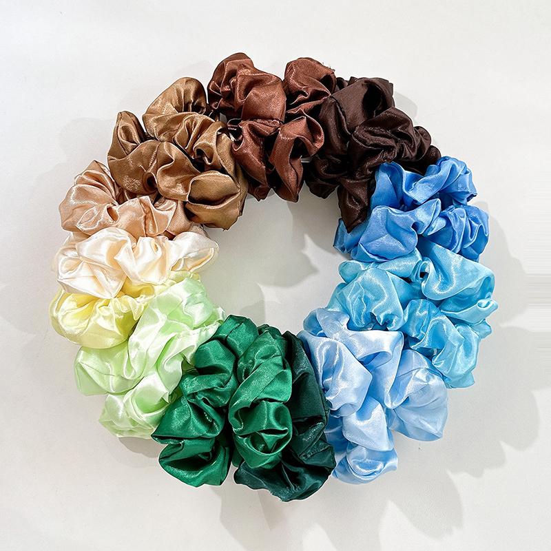 8Pcs  Satin Fabric Sausage Loop Hair Rings Set Solid Colour Fabric Loop Hair Rope Hair Scrunchies Scrunchy Black Coffee