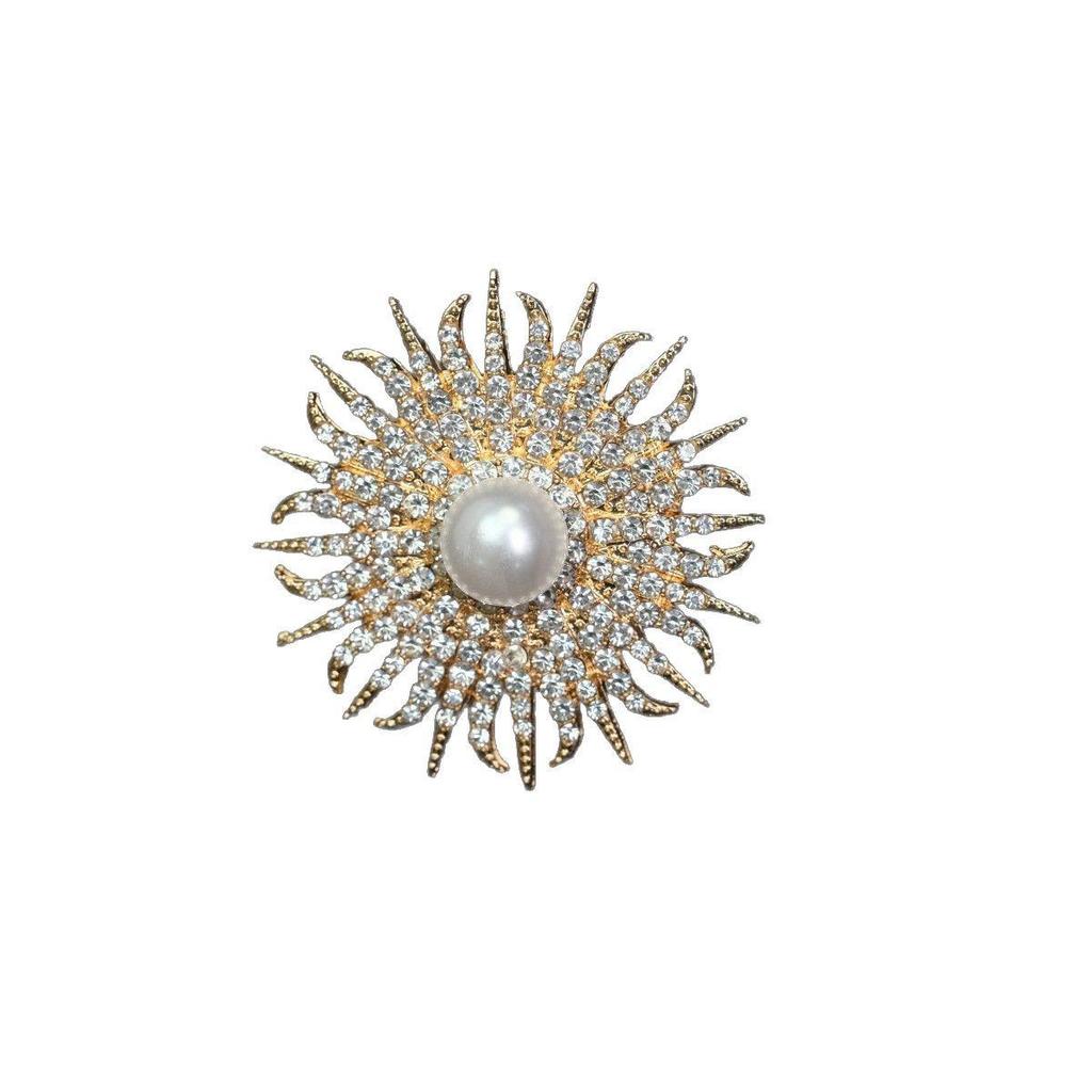 Japanisch & Koreanisch Sonnenblumen Perlen Strass Brosche Corsage – Damen Anti-Exposure Pin für Mantel/Pullover
