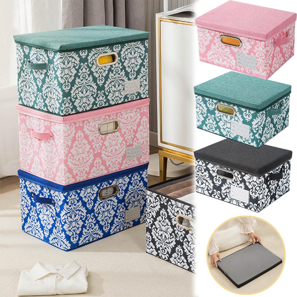 European Style Clothing Storage Sundries Organizer Printed Boxes with Lid Foldable Closet Bins for Clothes Toys Desktop Sundries