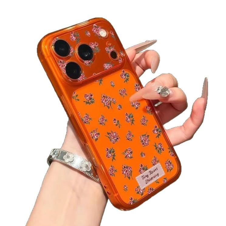 Retro style full screen red flowers for Apple 17Pro large window phone case IP16/15/14/13 soft 12