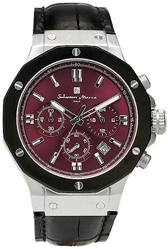

Salvatore Marra Men s Chronograph Watch, 10 ATM Water Resistant, Leather Strap, Business Style, 20th Anniversary Limited Edition, Silver, Purple, Blac