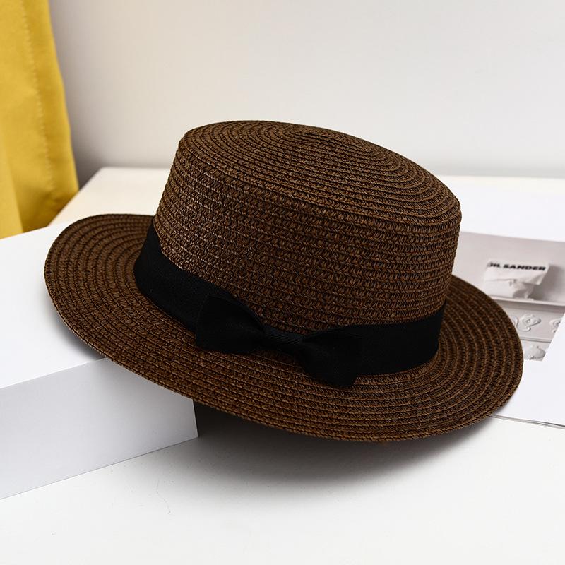 Girls' Summer Straw Hat: Breathable Flat Top, Sun-Protection for Outdoor Travel & Beach