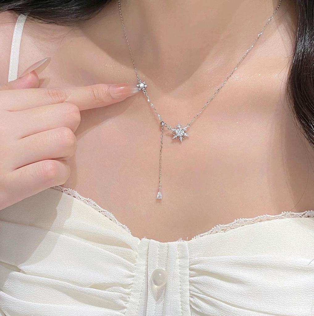 Collier Clavicule Luxe Femme Étoile Hexagramme Flocon Pompon