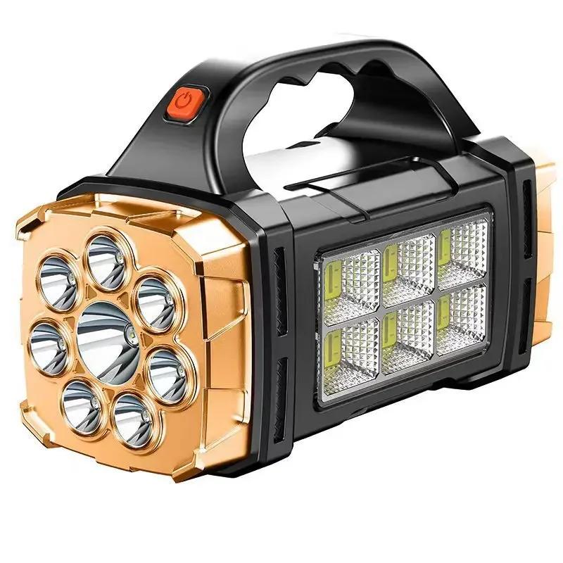 Multifunctional Solar Powered Rechargeable LED Flashlight Dual Light Source Portable High Power Torch Outdoor Camping Lamp