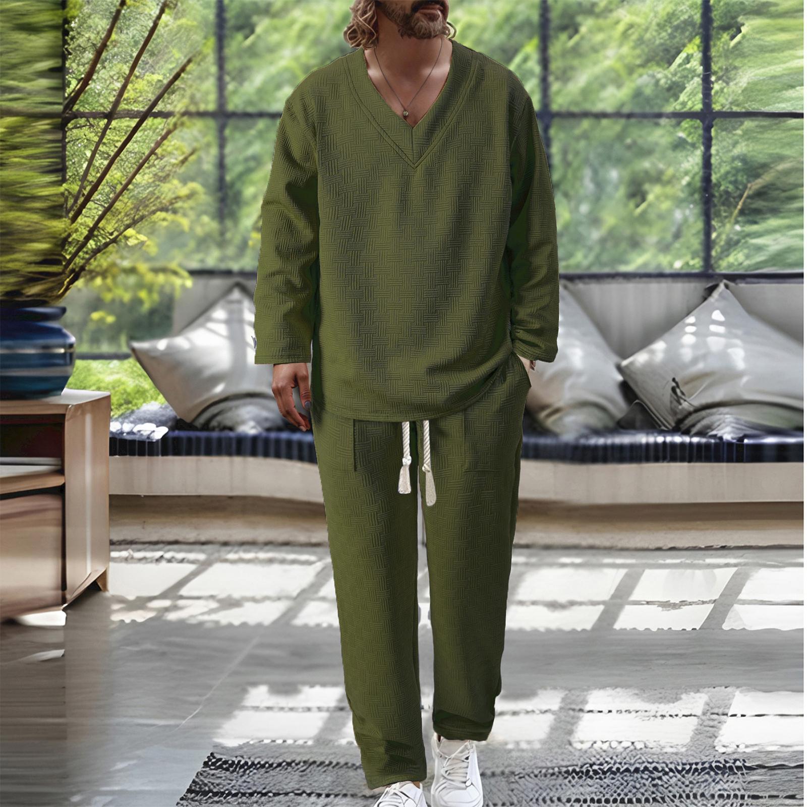 

Мужская повседневная рубашка с воротником-стойкой на пуговицах с длинными рукавами и длинные брюки, спортивный костюм L