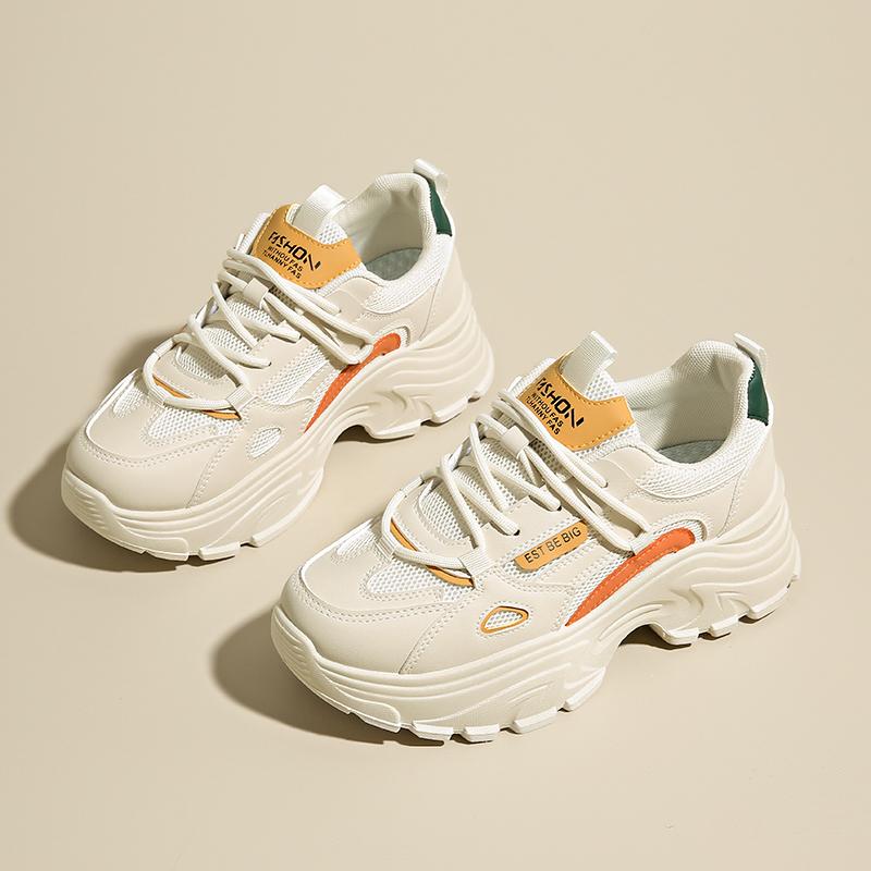 Fashion CRLAYDK Designer Chunky Sneakers for Women Platform Mesh White Casual Dad Shoes Ladies Wedge Walking Breathable Lace Up Tennis