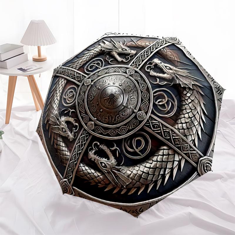 1PC Viking Theme Umbrella Portable Folding Umbrella Iron Frame Hole Bone Structure Outdoor Home Umbrella A3