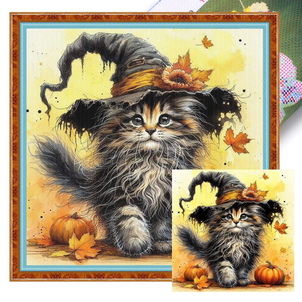 Cat Full 11CT DIY Stamped Cross Stitch Kits 15.75x15.75in Printed Cross-Stitch Kits for Beginners Adults Home Decor