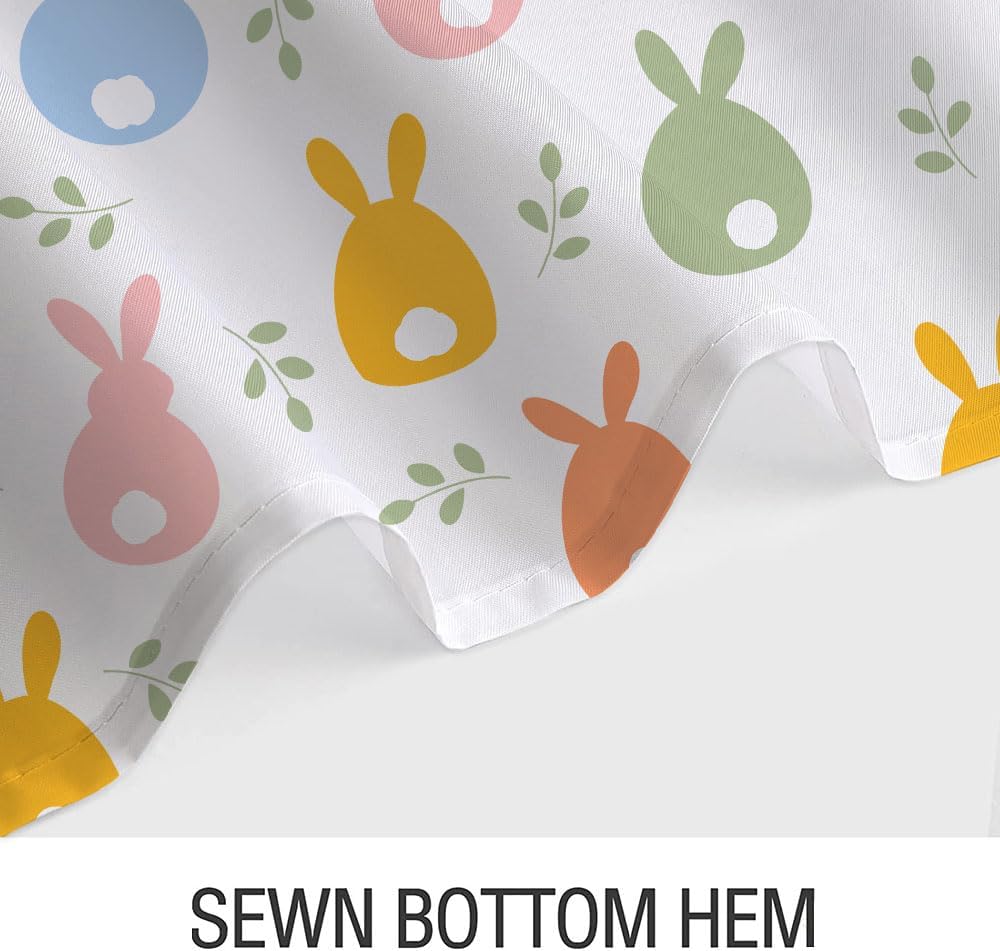 Easter Shower Curtain Happy Easter Cute Rabbit Floral Bathroom Decor Set, Colorful Rainbow Easter Bunny Cloth Fabric Bathroom