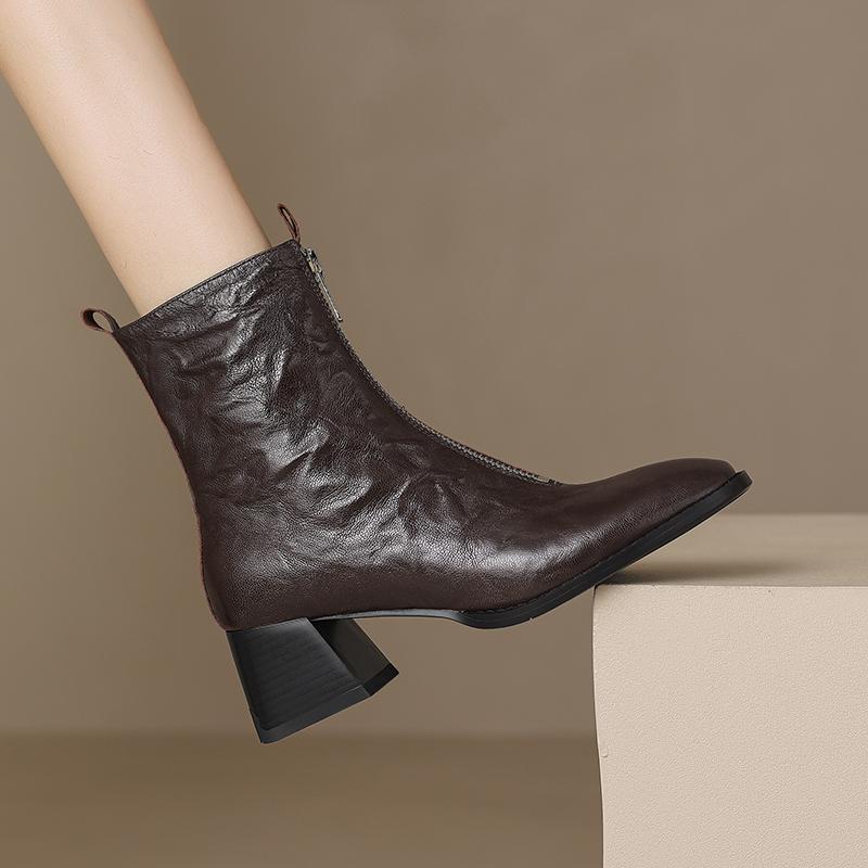 Fashion 2025 Winter Women Shoes Genuine Leather Women Boots Mid-calf Modern Boots Women Solid High Heel Boots Ladies Shoes
