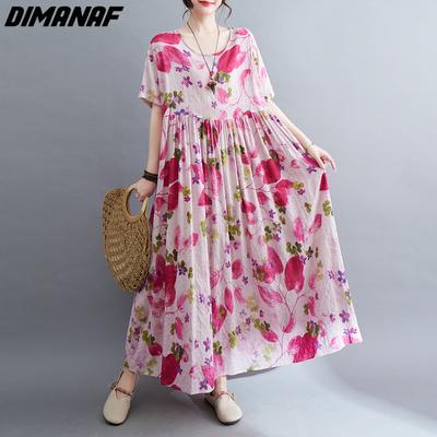 DIMANAF Plus Größe Frauen 2023 Kleid Neue Sommer Stil Lose Kleid Grundlegende Kleider Neue Oversize Rosa