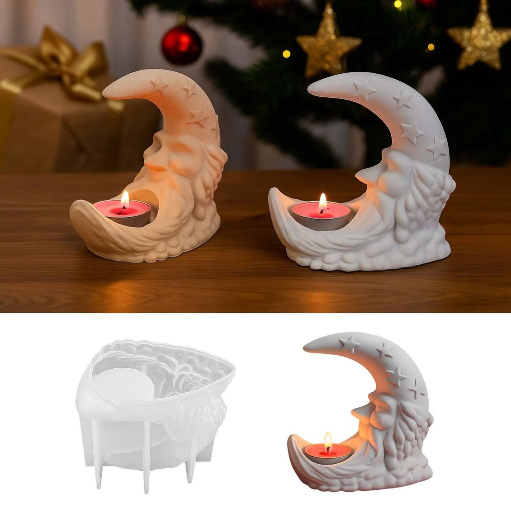 Santa Claus Moon Candlestick Silicone Molds DIY Christmas Decor Ornament Plaster Concrete Mould Scented Candle Holder Resin Mold