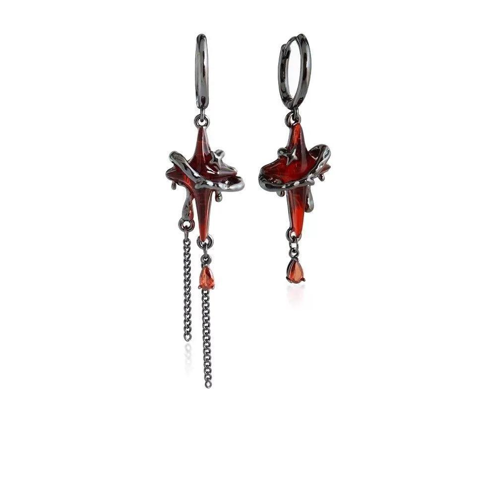 New Geometric Asymmetric Zircon Devil Thorn Rose Women's Earrings Trendy Fashion Personalized High end New Gothic Jewelry Gift
