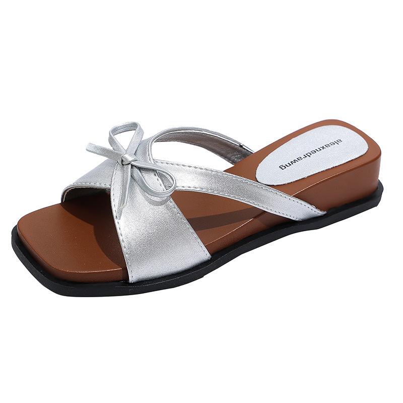 Slippers Summer New Bottom Cool Female Retro Outer Wear Thick Korean Butterfly Open-toed Fairy Style Fashion Festival Slope Heel Slippers