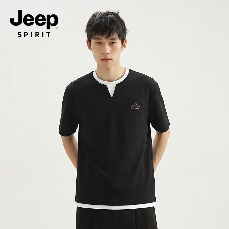 JEEP SPIRIT Men s Summer Faux Two-Piece Short Sleeve T-Shirt 2XL