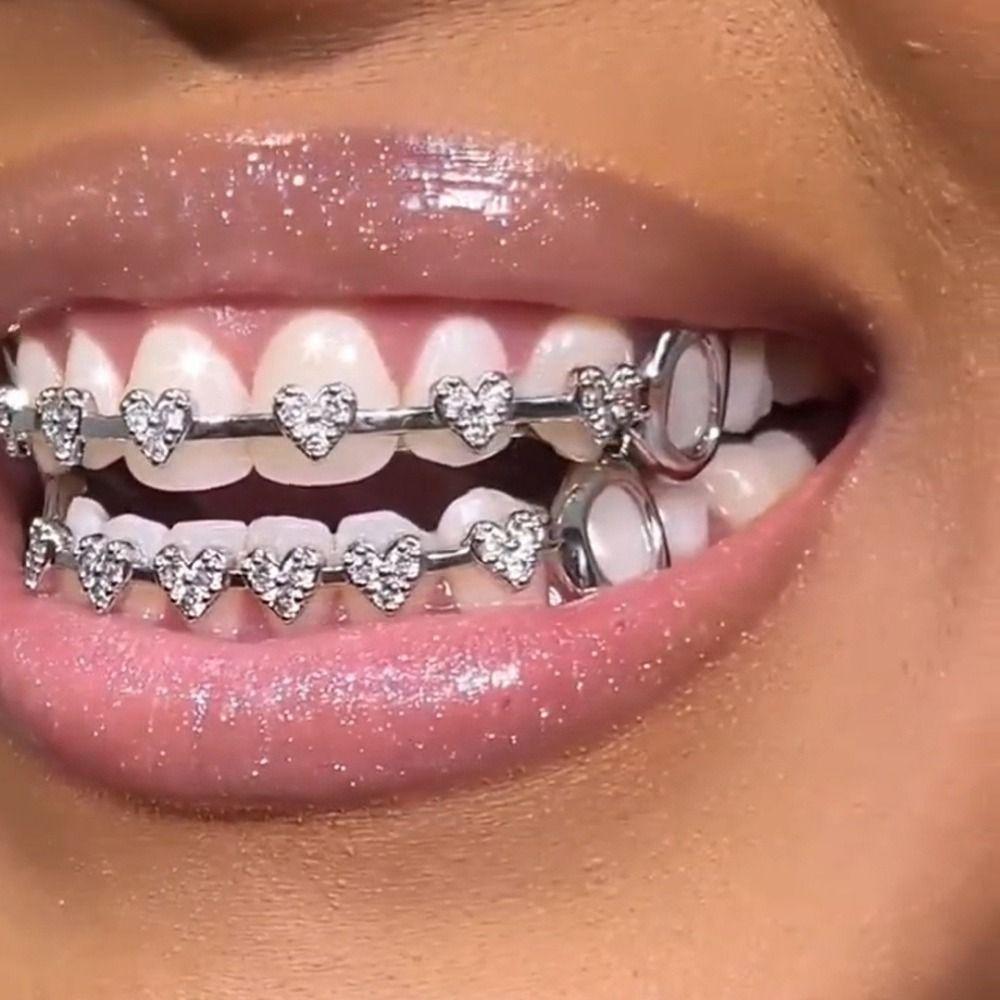 Rhinestone Dental Grills Hip Hop Tooth Caps Gift Love Drill Braces  for Women Men