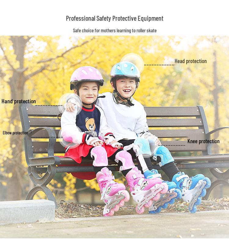 Kids' Adjustable Inline Skates with Flash Wheels - PVC Set Rollerblades