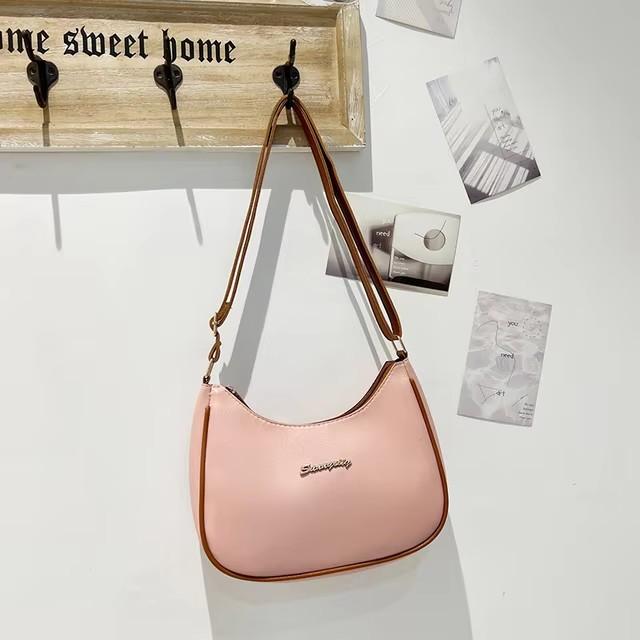 

Women s Faux Leather Hobo Bag, Contrast Color Wide Strap Underarm Crossbody Purse, Minimalist Crescent Shoulder Handbag розовый