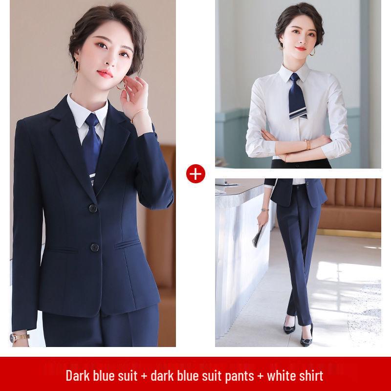 Women's Professional Two-Button Suit Set - Long Sleeve, Perfect for Spring and Autumn or College Student Interviews