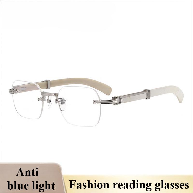Fashionable Frameless Reading Glasses Anti Blue Light for Men Women Middle-aged Elderly High-end