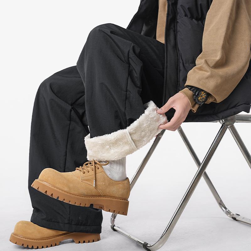 

2025 Unisex Khaki Fleece-Lined Winter Pants: Thick, Warm, Cotton, Straight-Leg Casual Style M чорний