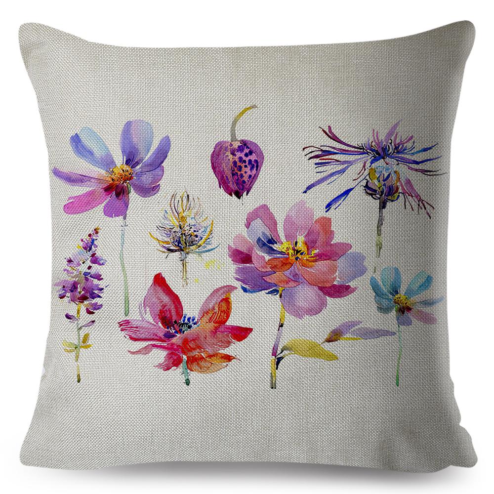 Modern Watercolor Cushion Cover Abstract Floral Painting Design Soft Fabric Study Room Office Home Decor Pillow Case