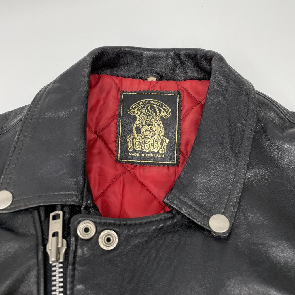 666 Black Death Tag England Double Rider Jacket Jacket 42 blackUsed