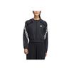 adidas Logo Buchstaben Print Drei Streifen Kapuzenpullover Damen Jacken Schwarz HI6825