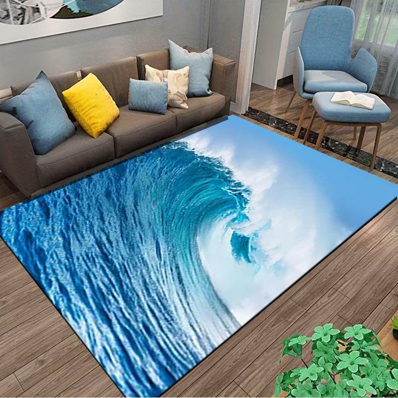 Ocean Wave Printed Carpet for Bedroom Living Room Home Decor Rug Suitable for use as an anti-slip for living room bedroom sofas