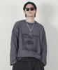 Deumakeu Square Graphic Stitch Long Sleeve T-Shirt Charcoal