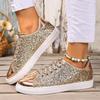 Fashion Luxury Sequin Fabric Lace Up Skateboard Shoes Women 2025 Autumn Fashion Glitter Round Toe Sneakers Non Slip Flat Heel Shoes
