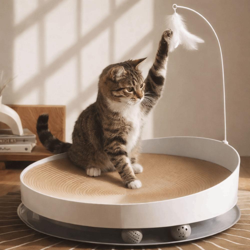 Stable Cat Scratch Board Round Teasing Cat Stick Interactive Cat Scratching Bed  Indoor Play