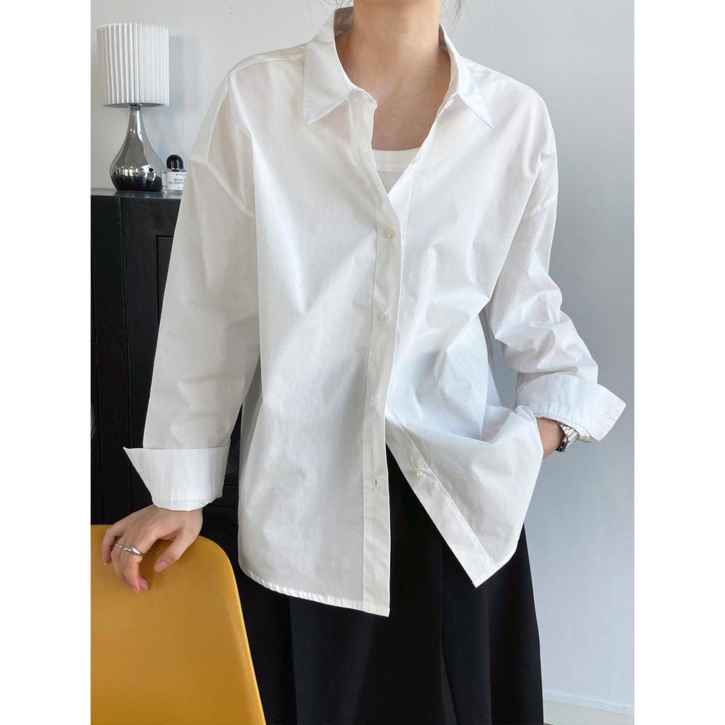 LUXI Autumn 60s Cotton Women's Casual Long Sleeve Shirt - Simple Loose Outerwear 319