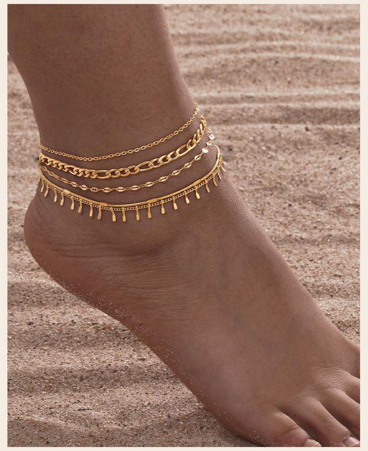 Waterproof Layered Link Chain Anklets Bracelet for Women, Gold Plated Foot Leg Anklets Summer Boho Beach Jewelry Adjustable