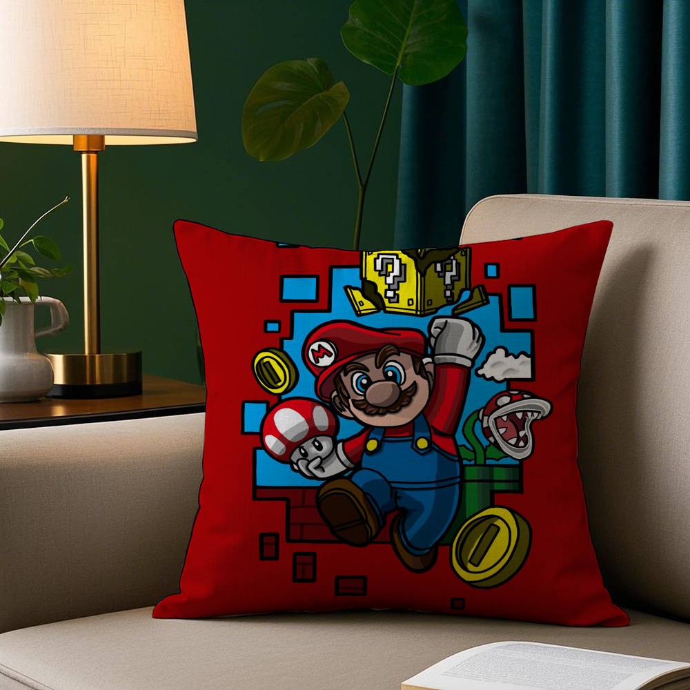 Cartoon M-MarioS Game Pillow Case Plush Fabric Soft Pillowcase Double Sided Print Sofa Cushion Cover Throw