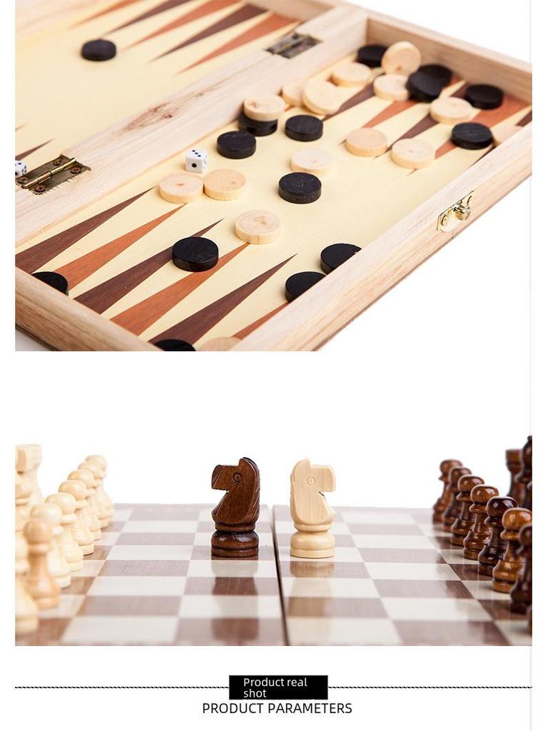 3-in-1 Wooden Folding Chess Set, 30x30 Cm