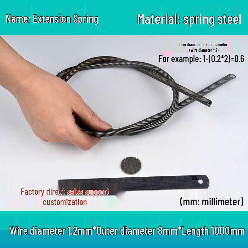 1m Spring Coil Extension with Hook - Strong Tensile Force, Thin Soft Sheath, for Tarpaulins & Sliding Doors