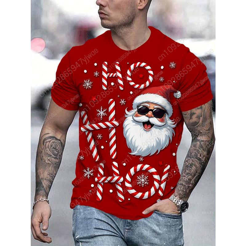 2025 Christmas New Men's Santa Claus T-shirt A Gift Holiday 3D Printed T-shirt Round Neck Fashion Streetwear Top Men's T-shirt