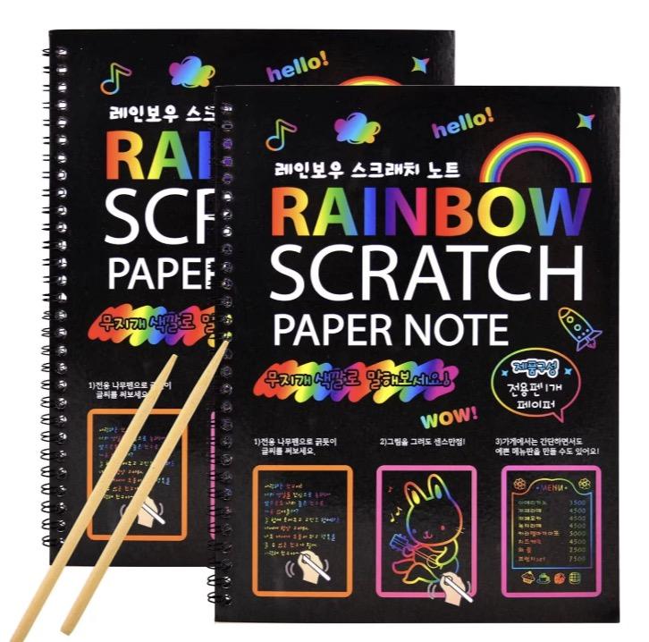 

2 упаковки радужной бумаги для скретч-бумаги для детского творчества, черная, своими руками, радужная художественная бумага, неоновая книга для скретч-бумаги с деревянной палочкой