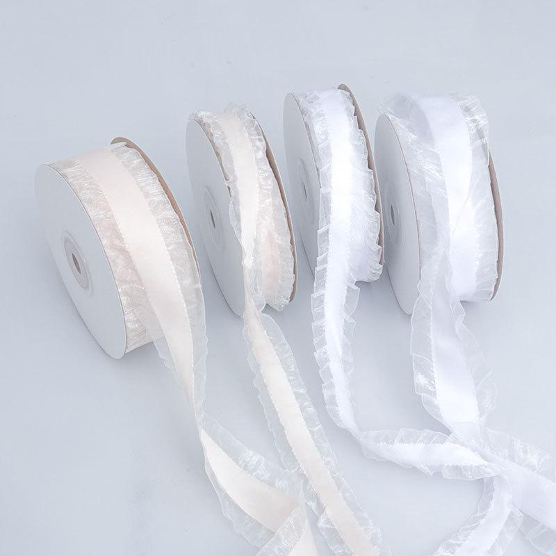 Romantic Solid Color Polyester and Cotton Splicing Soft Skirt Ribbon DIY Bow Hair Braiding Hair Ornaments Wedding Handmade Gift Decorative Ribbon