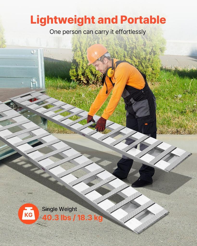 Loading Ramps, 2 Pcs 2400 X 380 Mm, Durable Aluminum and Heavy-Duty Trailer Ramp Set with Anti-Slip Plates, 2721.6 Kg Combined Capacity, for Carts,