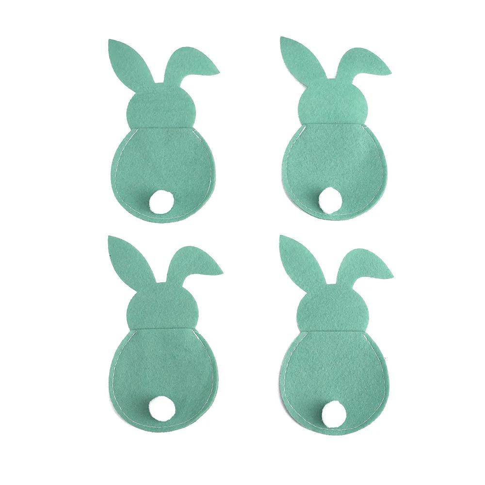 4Pcs Easter Bunny Felt Cutlery Holder Bag Happy Easter Decorations for Home Tableware Accessories Rabbit Cutlery Cover Bag Table