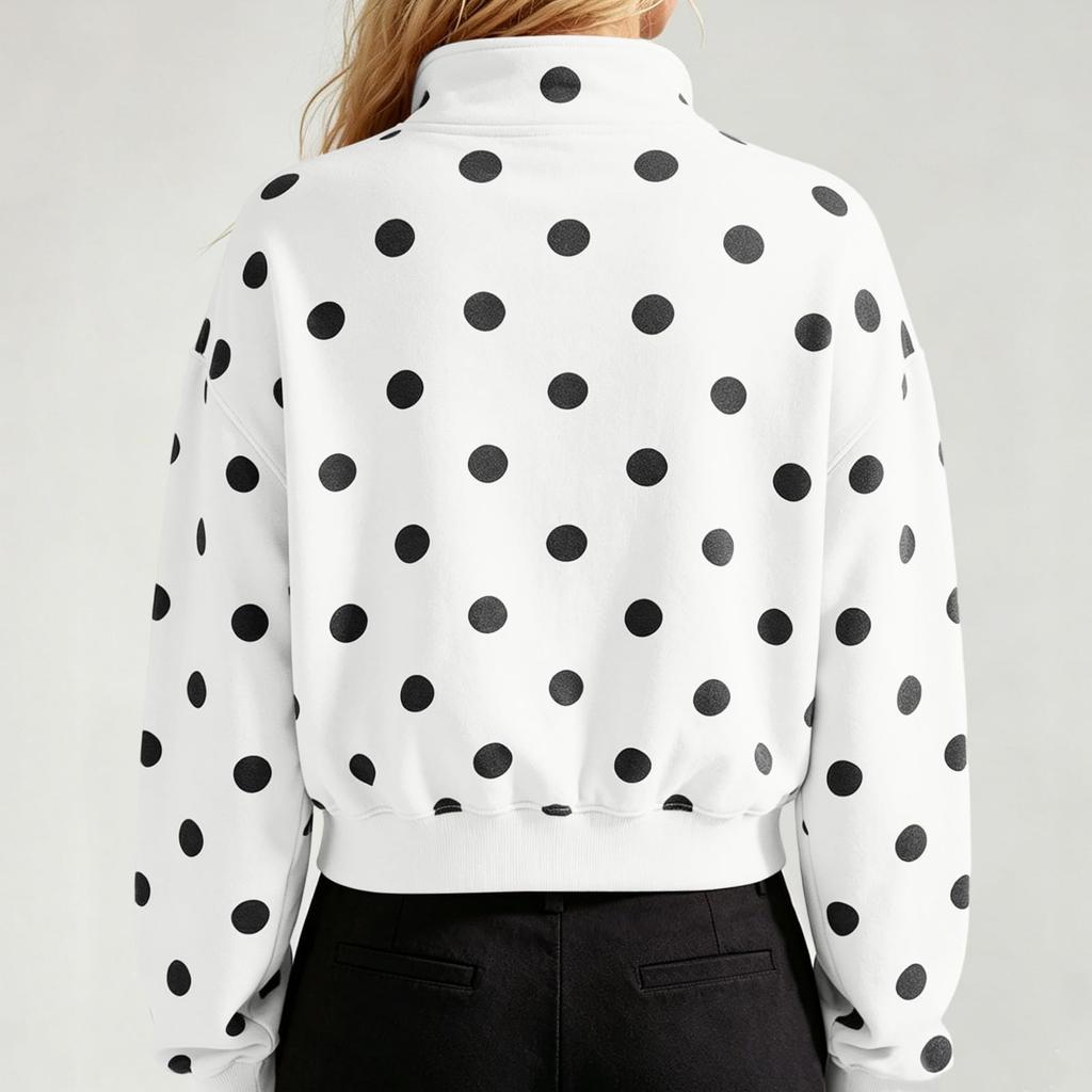 Women's Long Sleeve Half Zip Polka Dot Sweatshirt