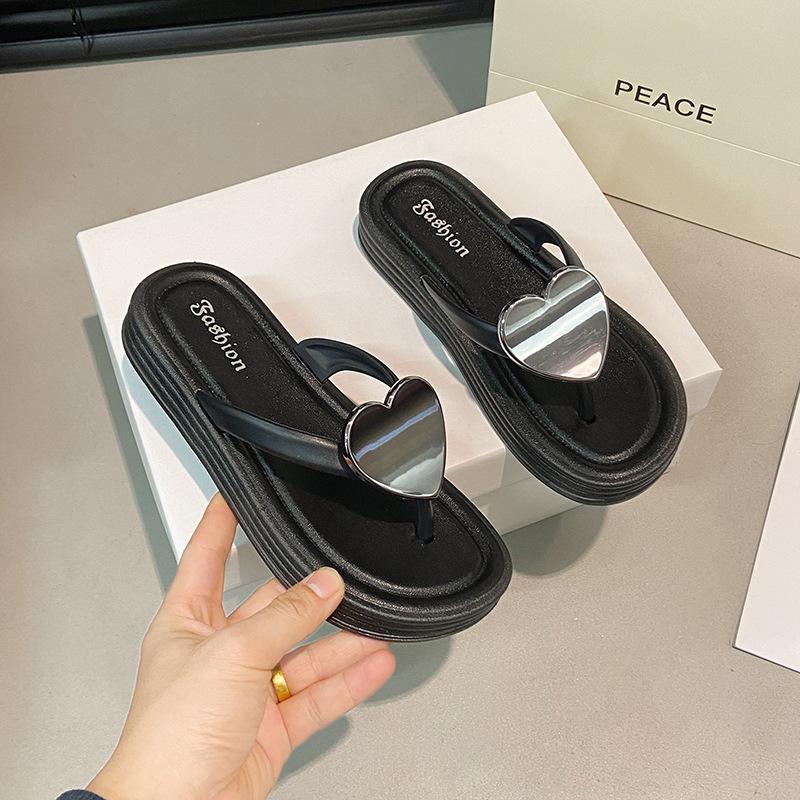 Thick-soled flip-flops women's peach-shaped outdoor beach shoes girls' fashion summer outer wear splint shoes